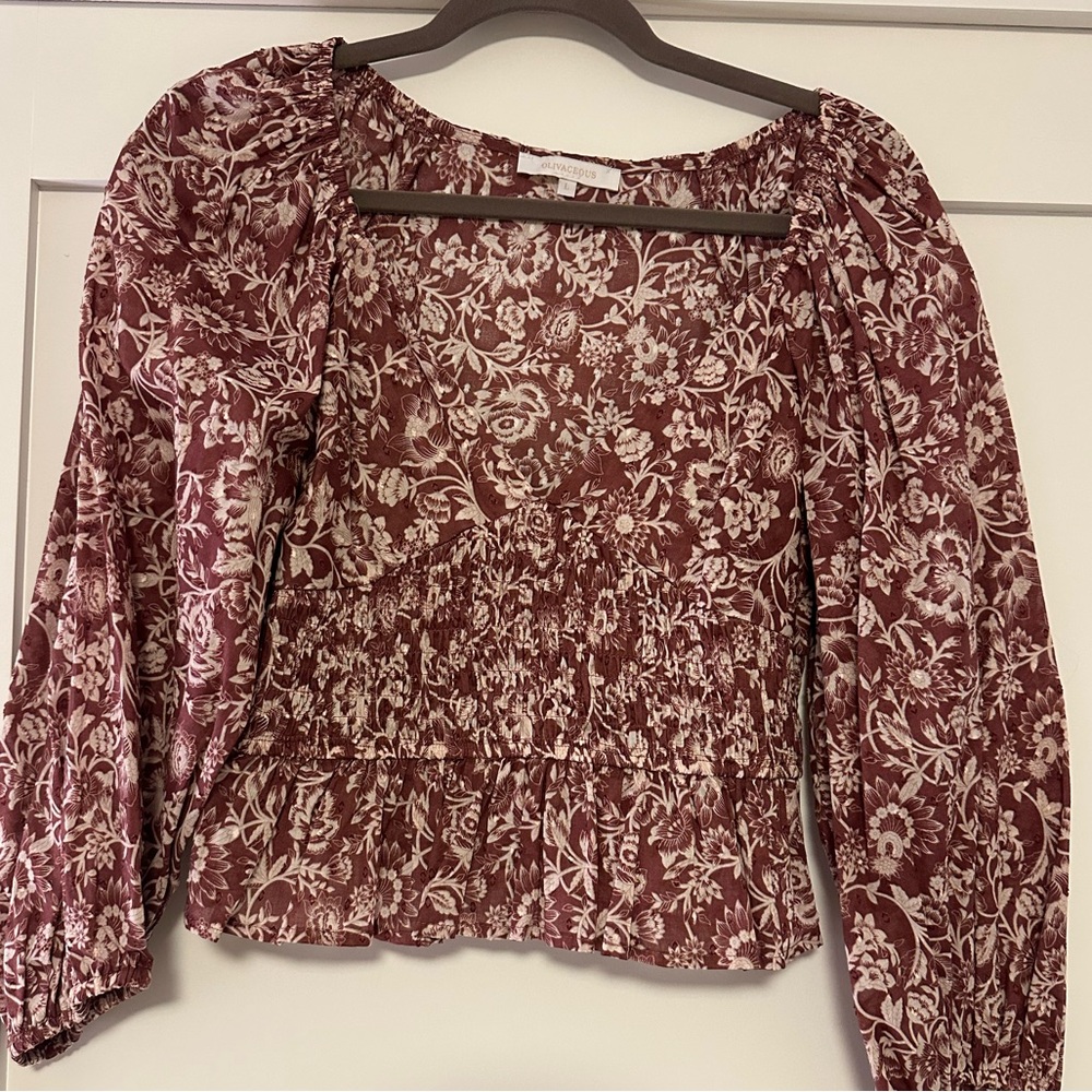Oliviaceous Maroon & Cream Blouse